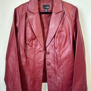 East 5th Women's Burgundy Leather Blazer